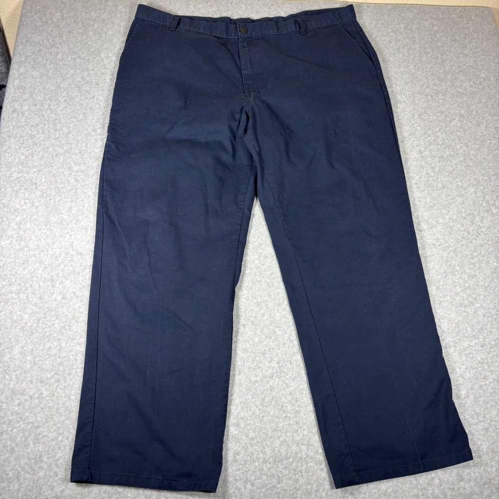 Genuine Dickies Work Pants Mens 44x32 Navy Blue Straight Leg Flat Front